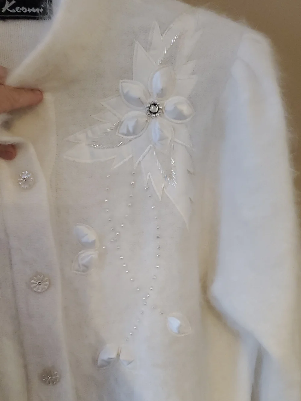 Keomi Vintage 80's Angora Caridigan Sweater In Off White Size L